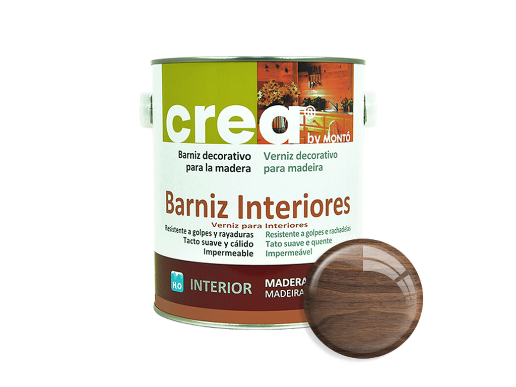 CREA BARNIZ INTERIOR BRILLO NOGAL 500ML & CREA BARNIZ INTERIOR BRILLO NOGAL 2.5L